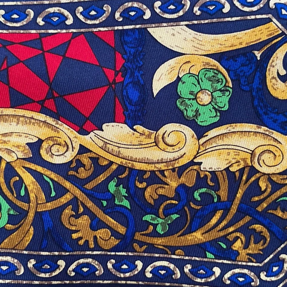 DeSantis Collection Mens Silk Tie Navy Blue Gold Baroque Geometric Made in Italy